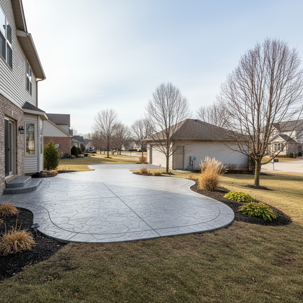 Completed concrete installation work at a residential property in Naperville, IL