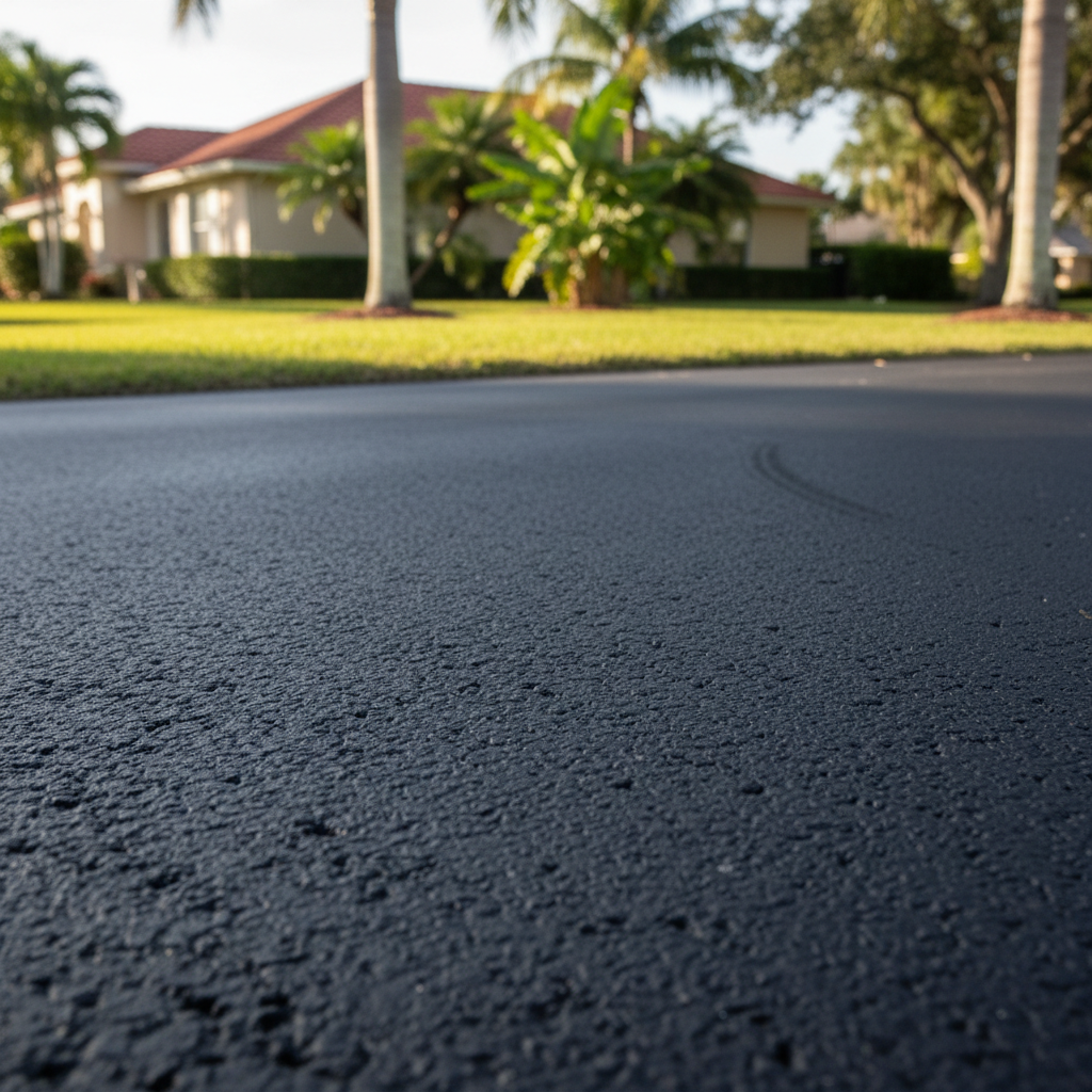 Completed driveway paving work at a residential property in Tampa, FL