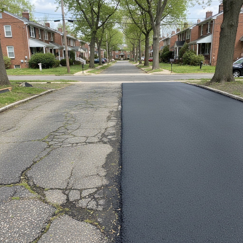Completed asphalt paving work at a residential property in Philadelphia, PA