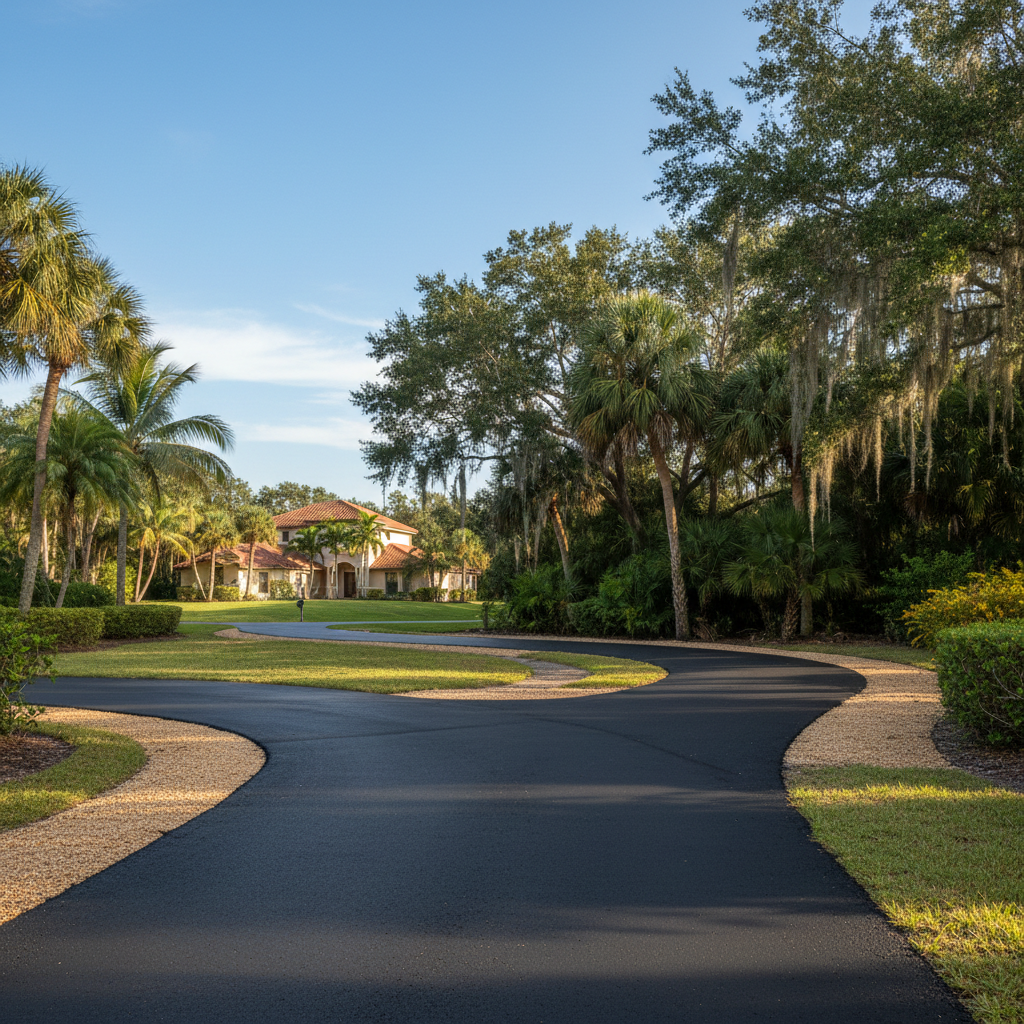 Completed asphalt paving work at a residential property in Sarasota, FL