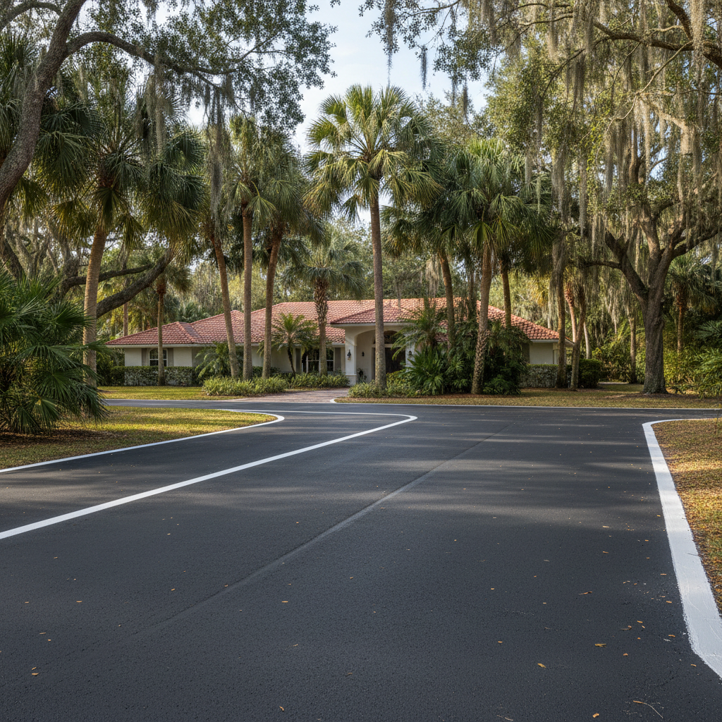 Completed asphalt striping work at a residential property in Tampa, FL