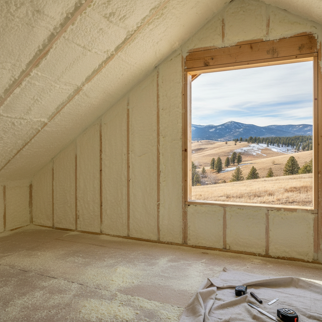 Completed open cell spray foam work at a residential property in Billings, MT