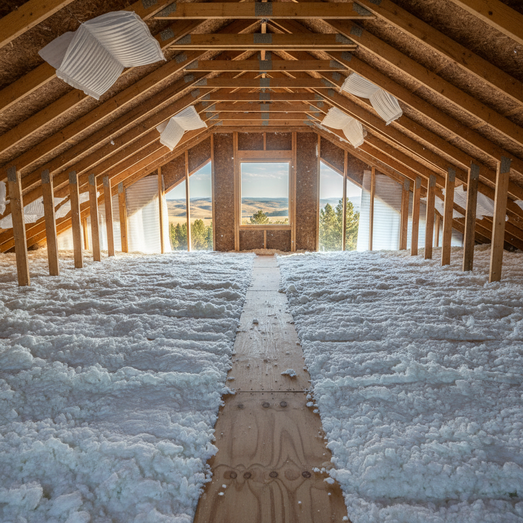 Completed attic insulation work at a residential property in Laurel, MT