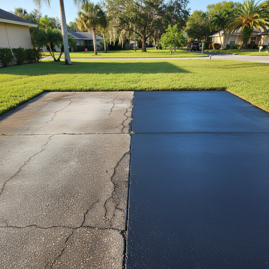 Completed asphalt sealcoating work at a residential property in Sarasota, FL