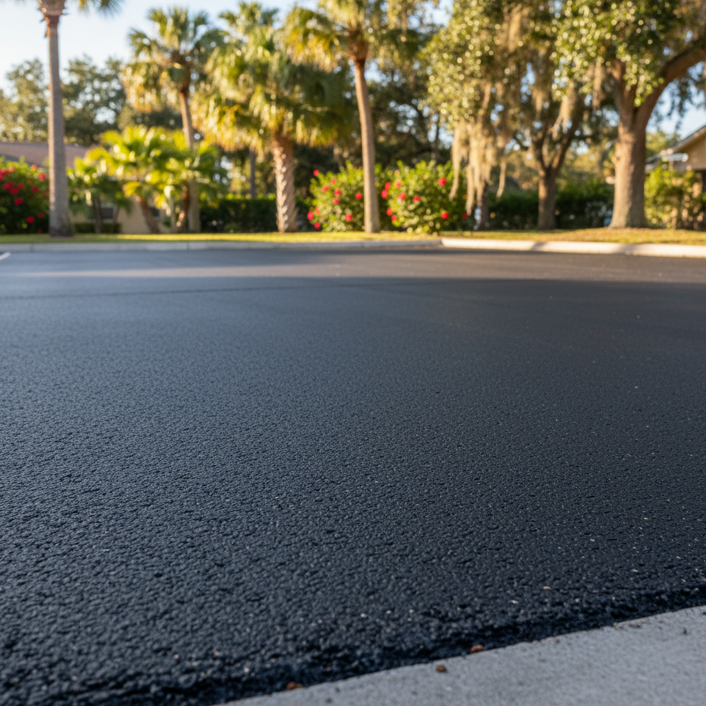 Completed parking lot paving work at a residential property in Tampa, FL