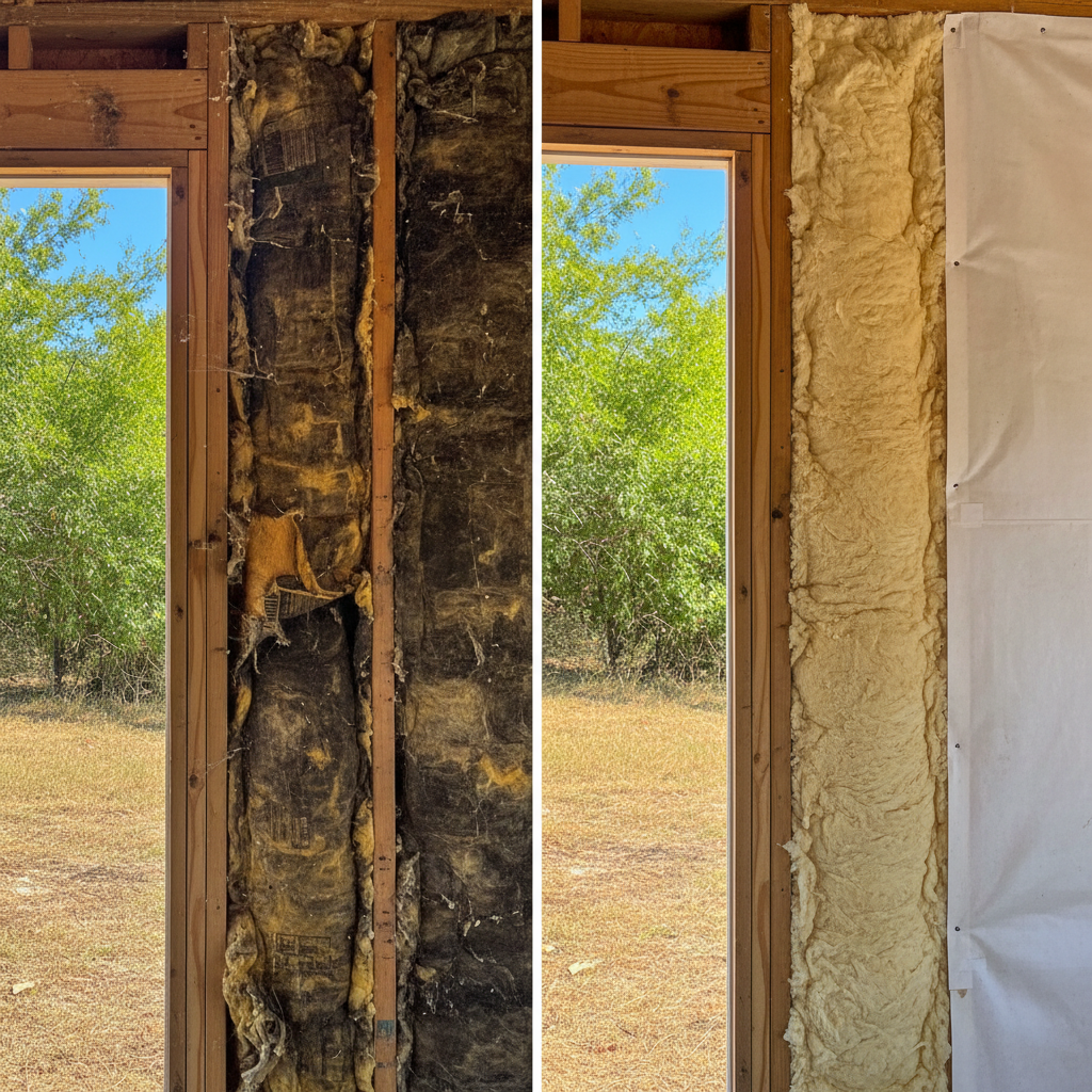 Completed shed insulation work at a residential property in New Braunfels, TX