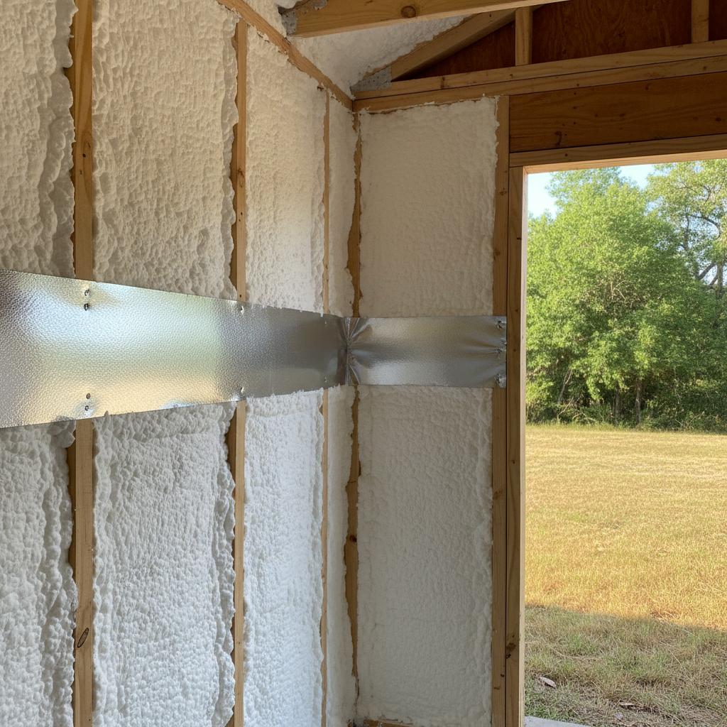 Completed shed insulation work at a residential property in Kyle, TX