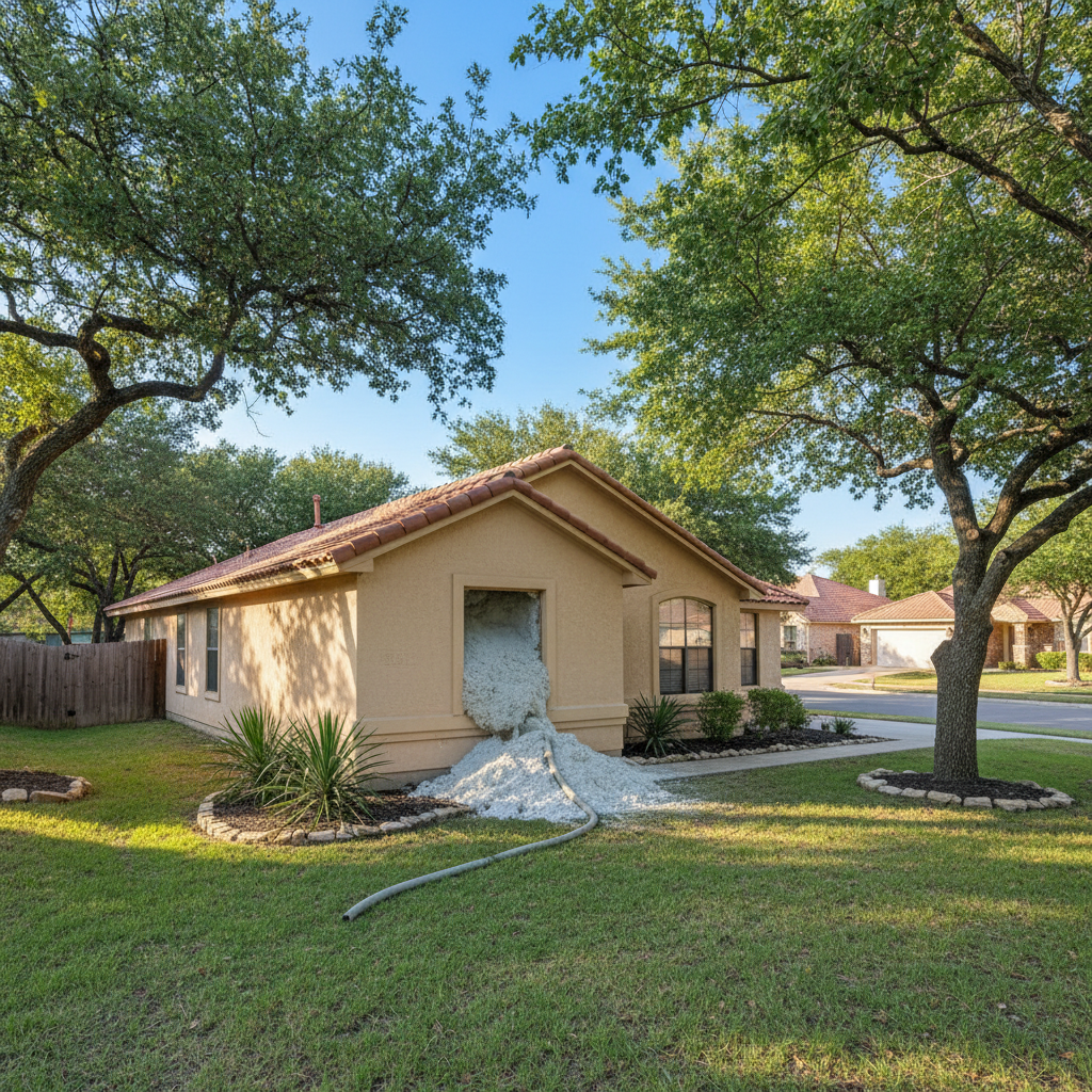 Completed blown-in insulation work at a residential property in San Marcos, TX