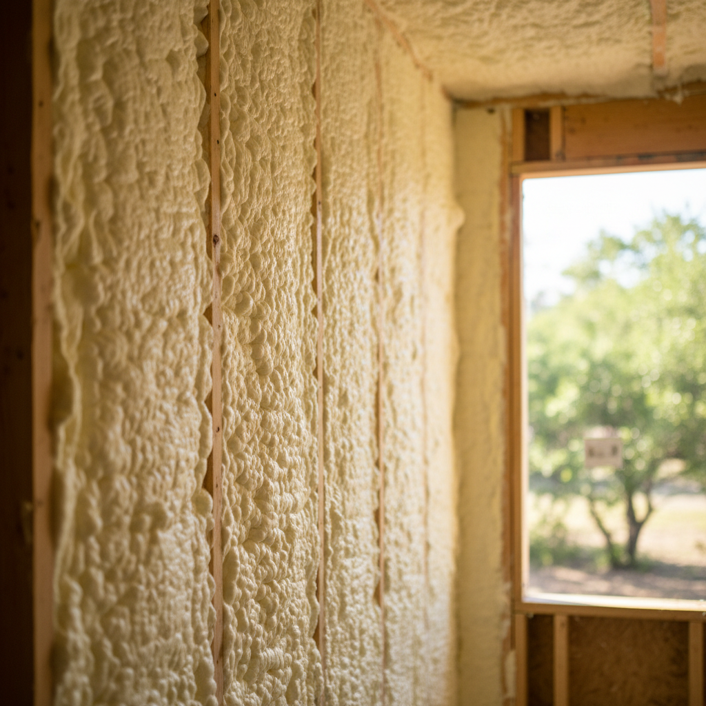 Completed open cell spray foam work at a residential property in San Marcos, TX