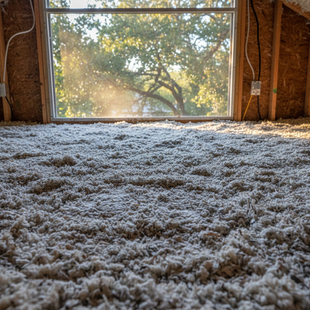 Completed attic insulation work at a residential property in Kyle, TX