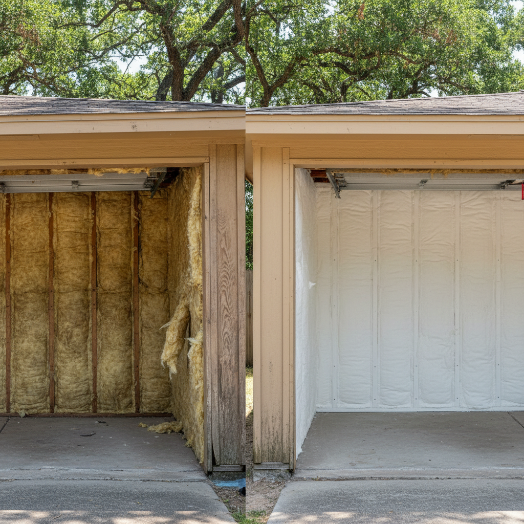 Completed garage insulation work at a residential property in Schertz, TX