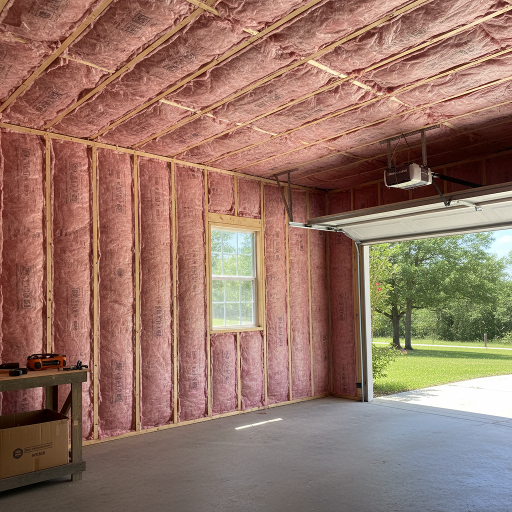 Completed garage insulation work at a residential property in Cibolo, TX