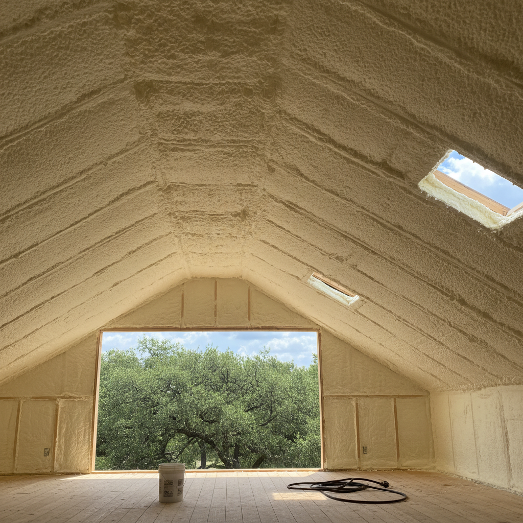 Completed open cell spray foam work at a residential property in Converse, TX