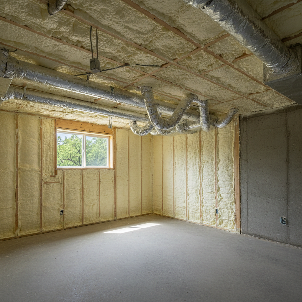 Completed basement insulation work at a residential property in Converse, TX