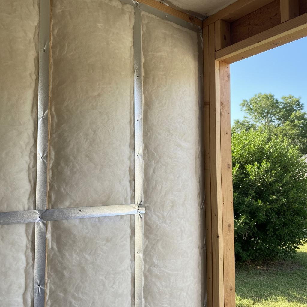 Completed shed insulation work at a residential property in Cibolo, TX