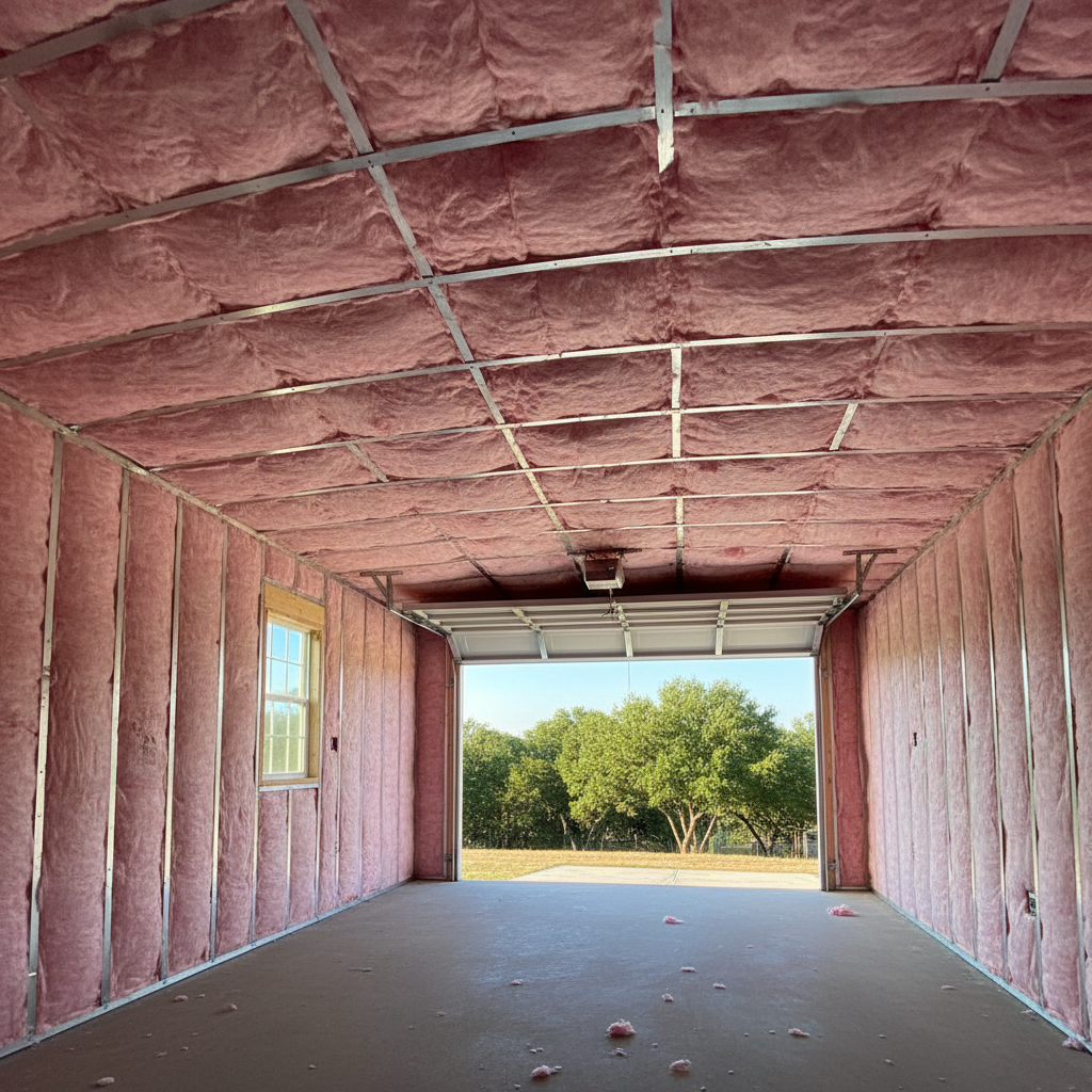 Completed garage insulation work at a residential property in Pflugerville, TX