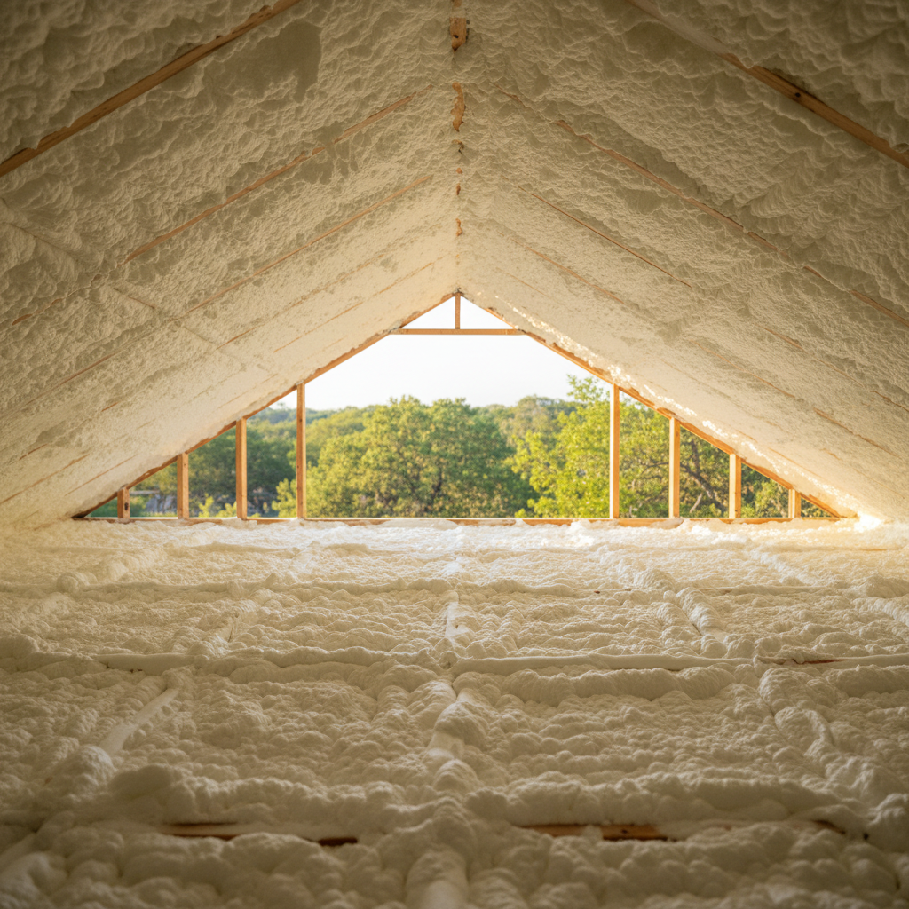 Completed open cell spray foam work at a residential property in Georgetown, TX