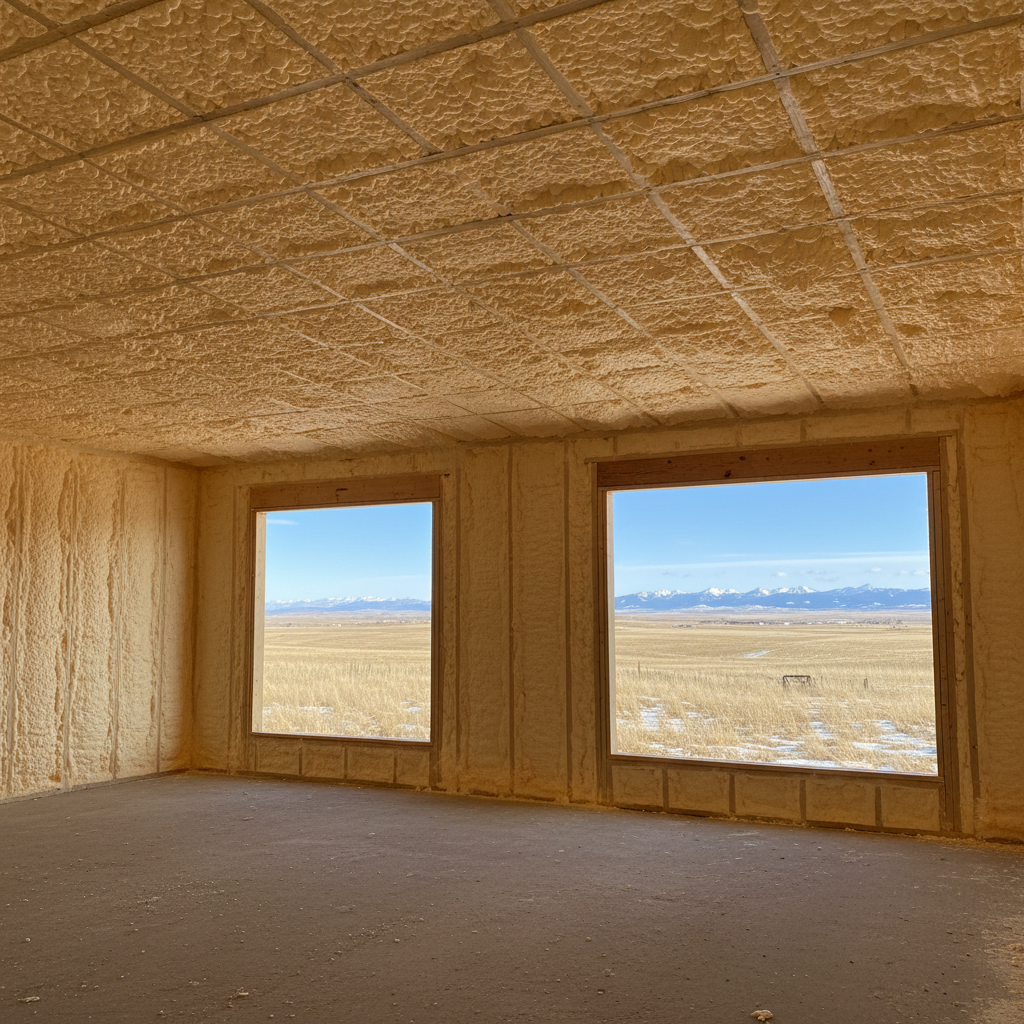 Completed open cell spray foam work at a residential property in Belgrade, MT