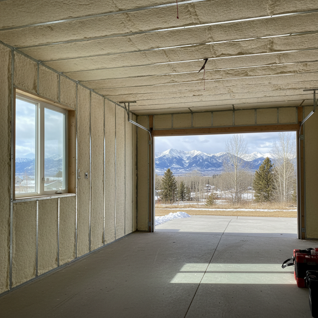 Completed garage insulation work at a residential property in Bozeman, MT