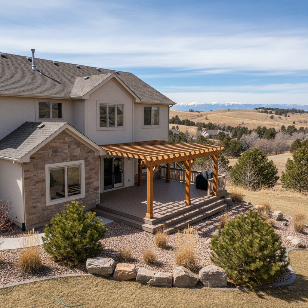 Completed pergola construction work at a residential property in Highlands Ranch, CO