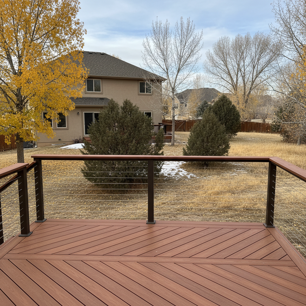 Completed deck railing installation work at a residential property in Lakewood, CO