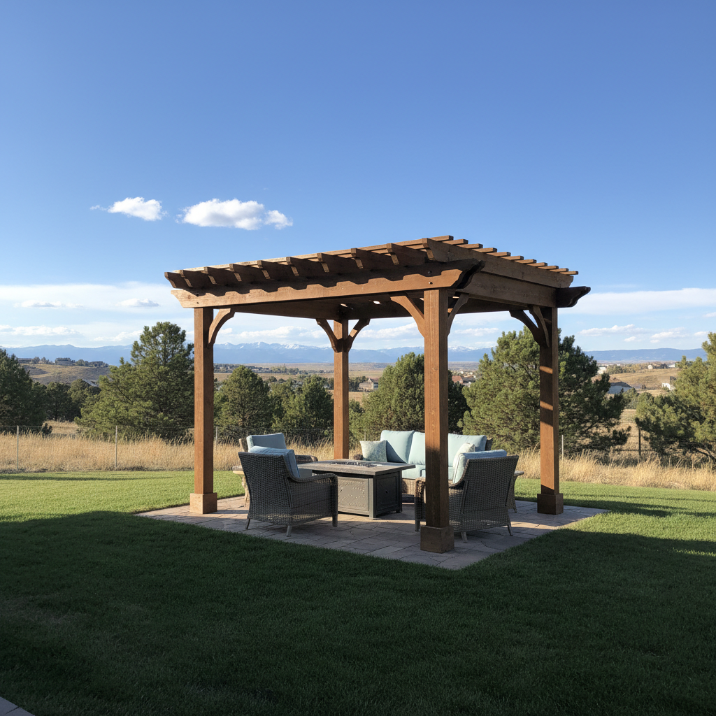 Completed pergola construction work at a residential property in Highlands Ranch, CO