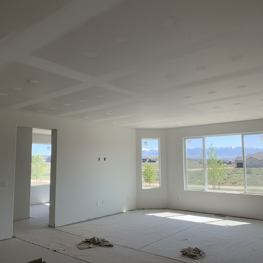Completed ceiling drywall installation work at a residential property in Orem, UT