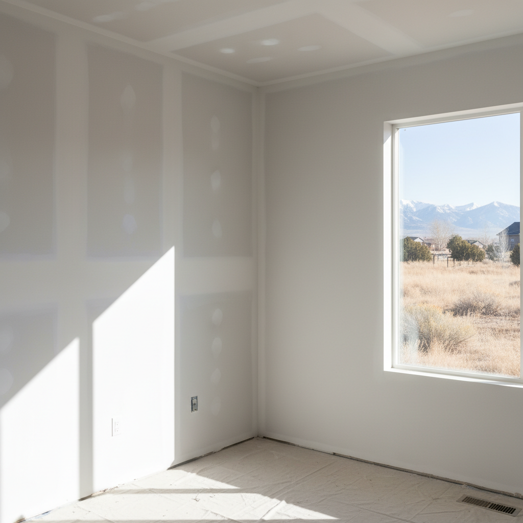 Completed drywall priming work at a residential property in Sandy, UT