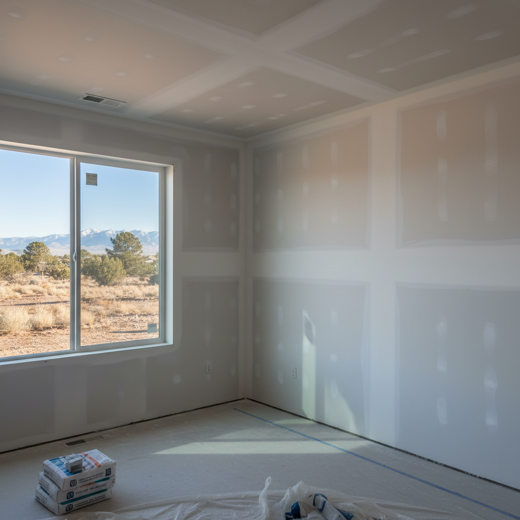 Completed drywall taping and mudding work at a residential property in Sandy, UT