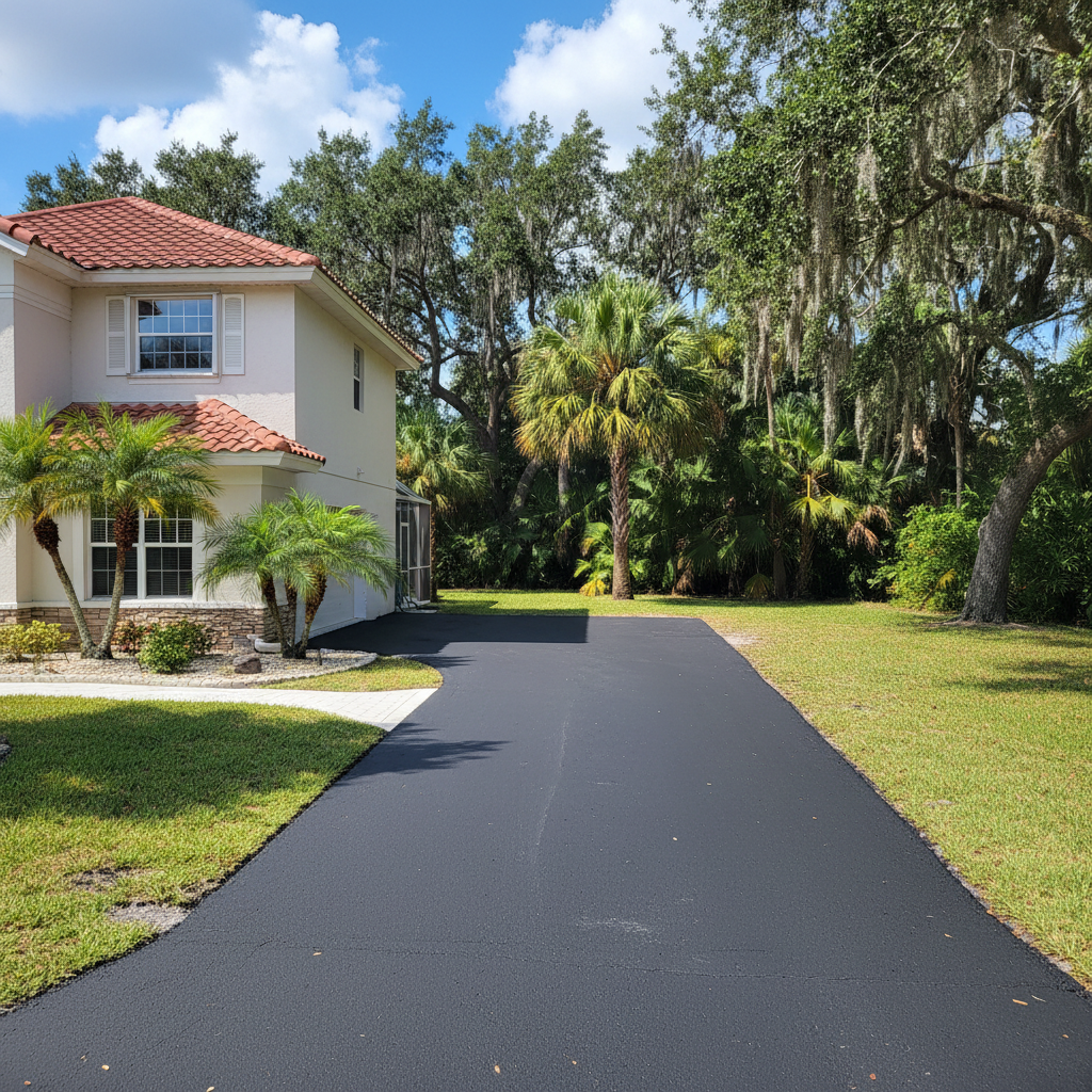Completed driveway paving work at a residential property in Bradenton, FL