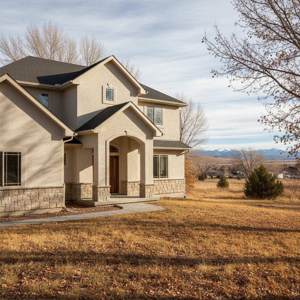 Completed stucco installation work at a residential property in Layton, UT