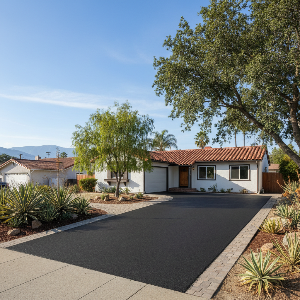 Completed driveway paving work at a residential property in Van Nuys, CA