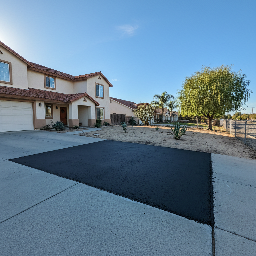 Completed asphalt patching work at a residential property in Van Nuys, CA