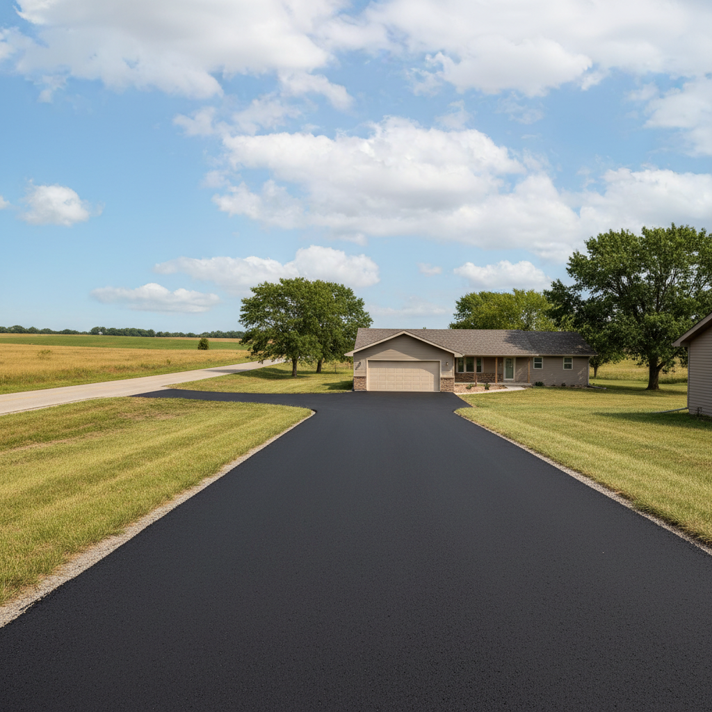 Completed driveway paving work at a residential property in Clearwater , KS