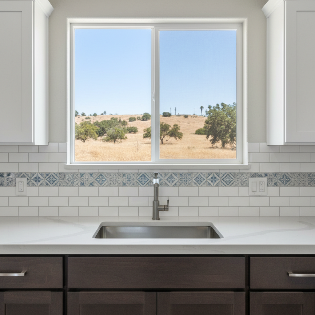 Completed backsplash installation work at a residential property in Corona, CA