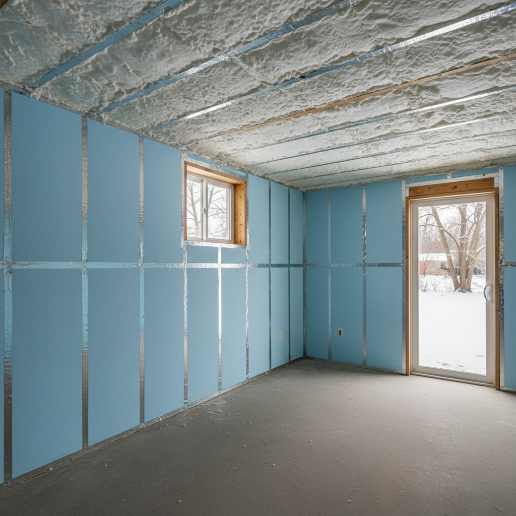 Completed basement insulation work at a residential property in Elgin, IL