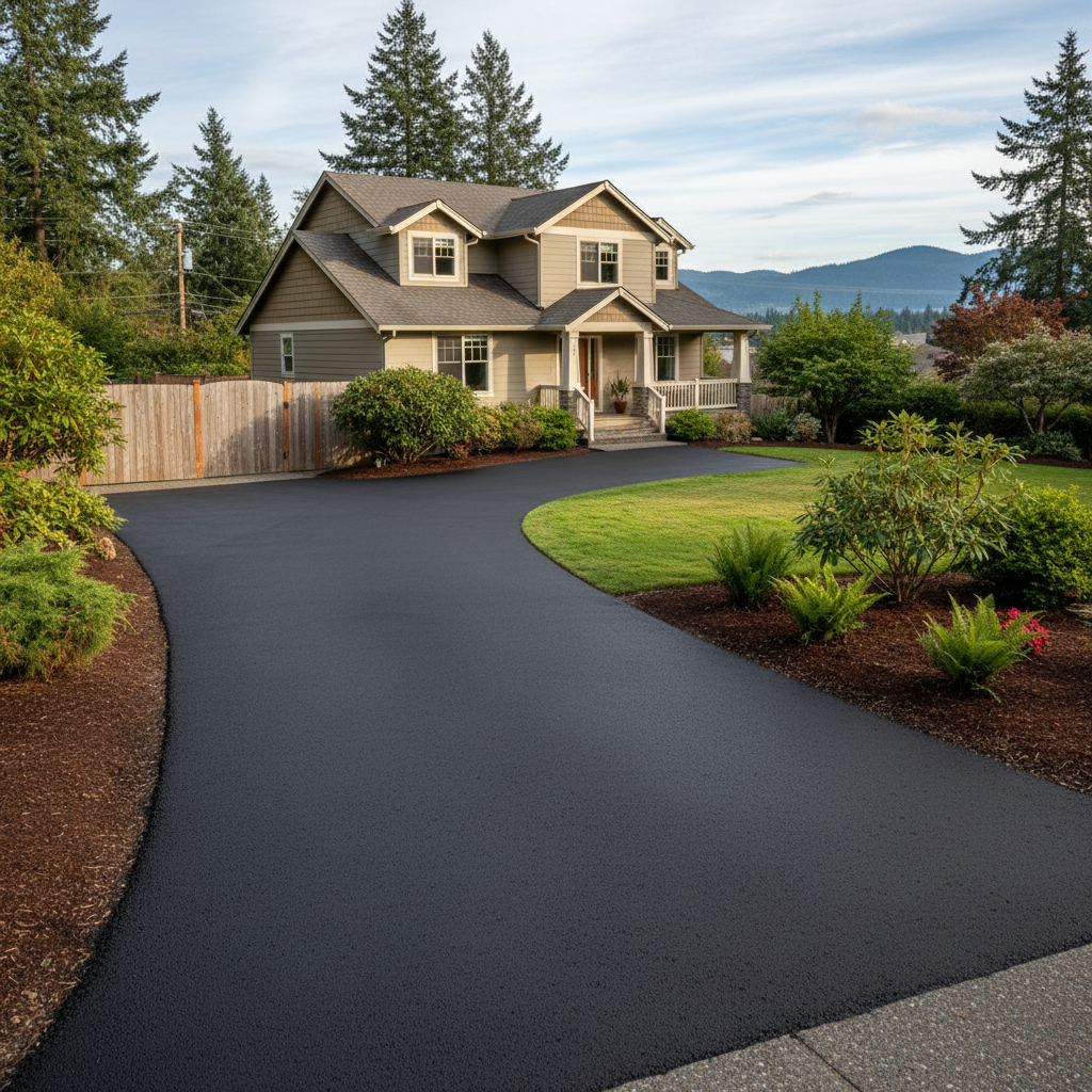 Completed asphalt sealcoating work at a residential property in Vancouver, WA