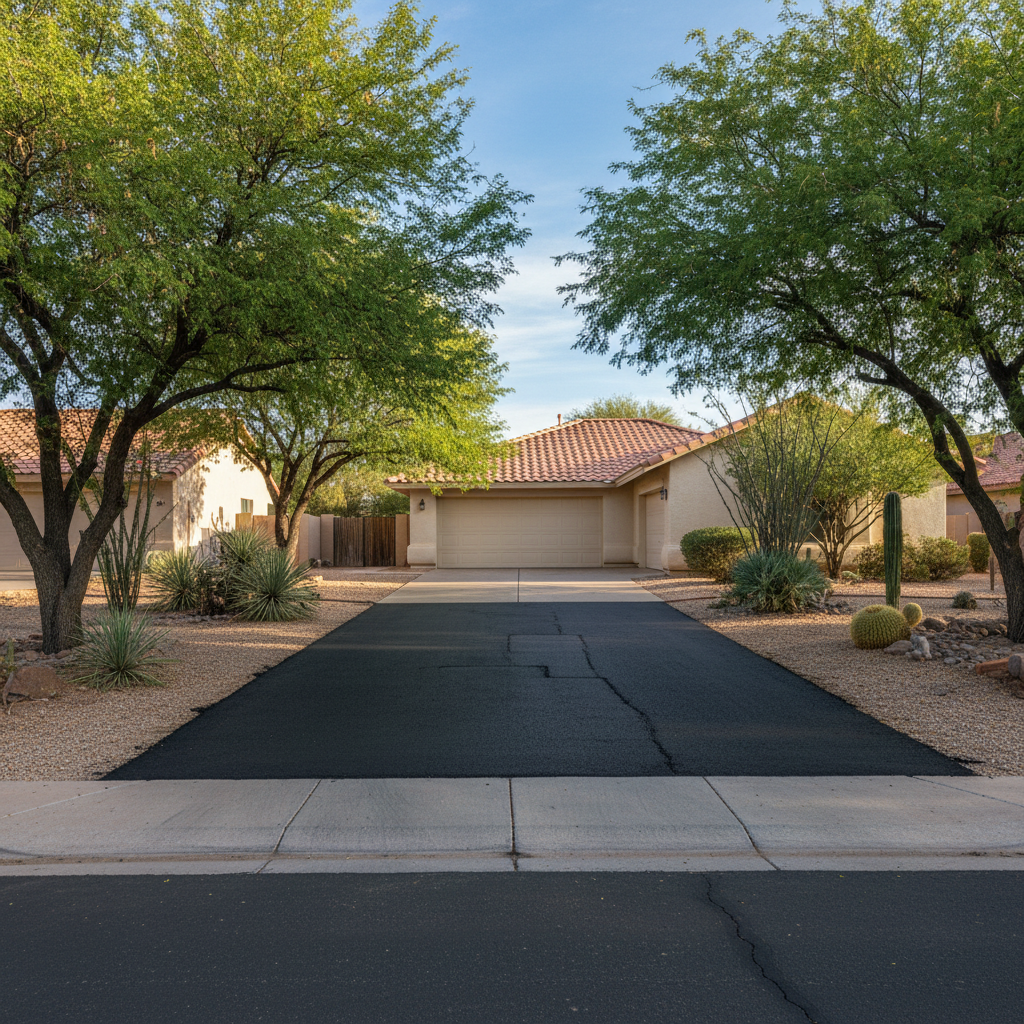 Completed asphalt repair work at a residential property in Tucson , AZ