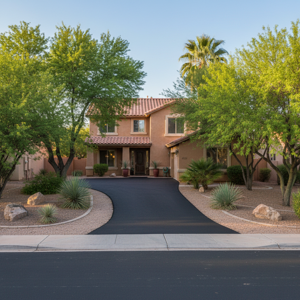 Completed driveway paving work at a residential property in Tucson , AZ