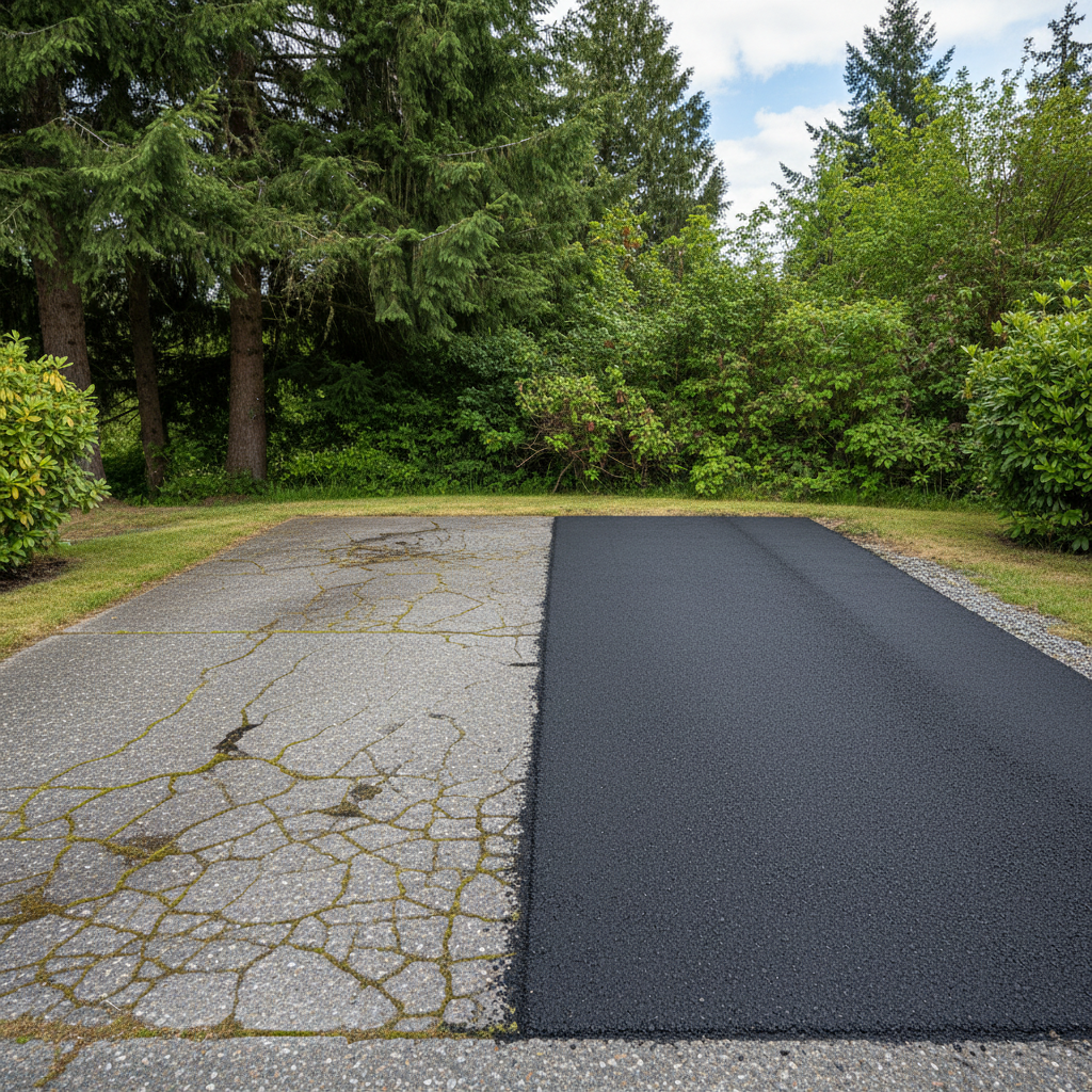 Completed asphalt patching work at a residential property in Tukwila, WA