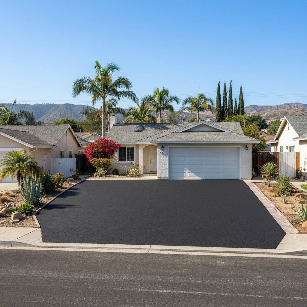 Completed asphalt paving work at a residential property in La Habra, CA