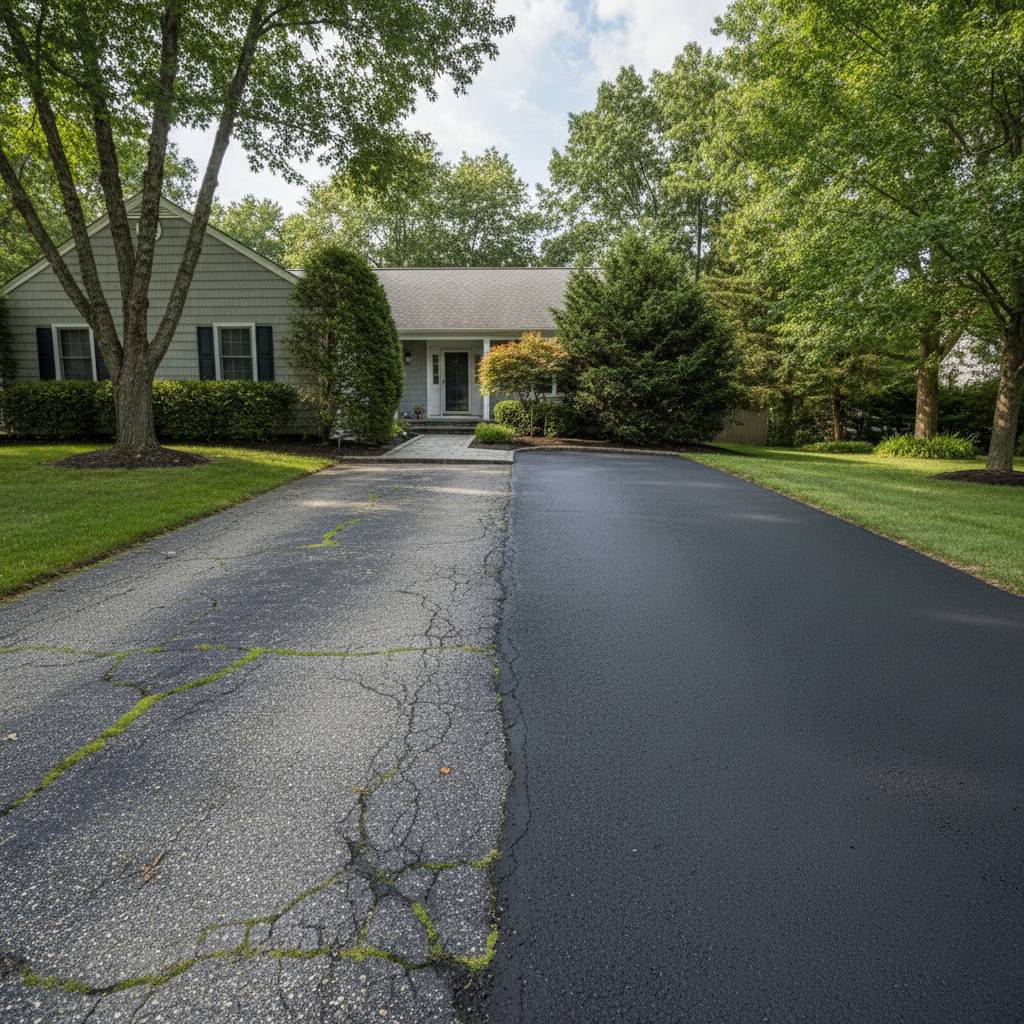 Completed asphalt sealcoating work at a residential property in Toms River, NJ