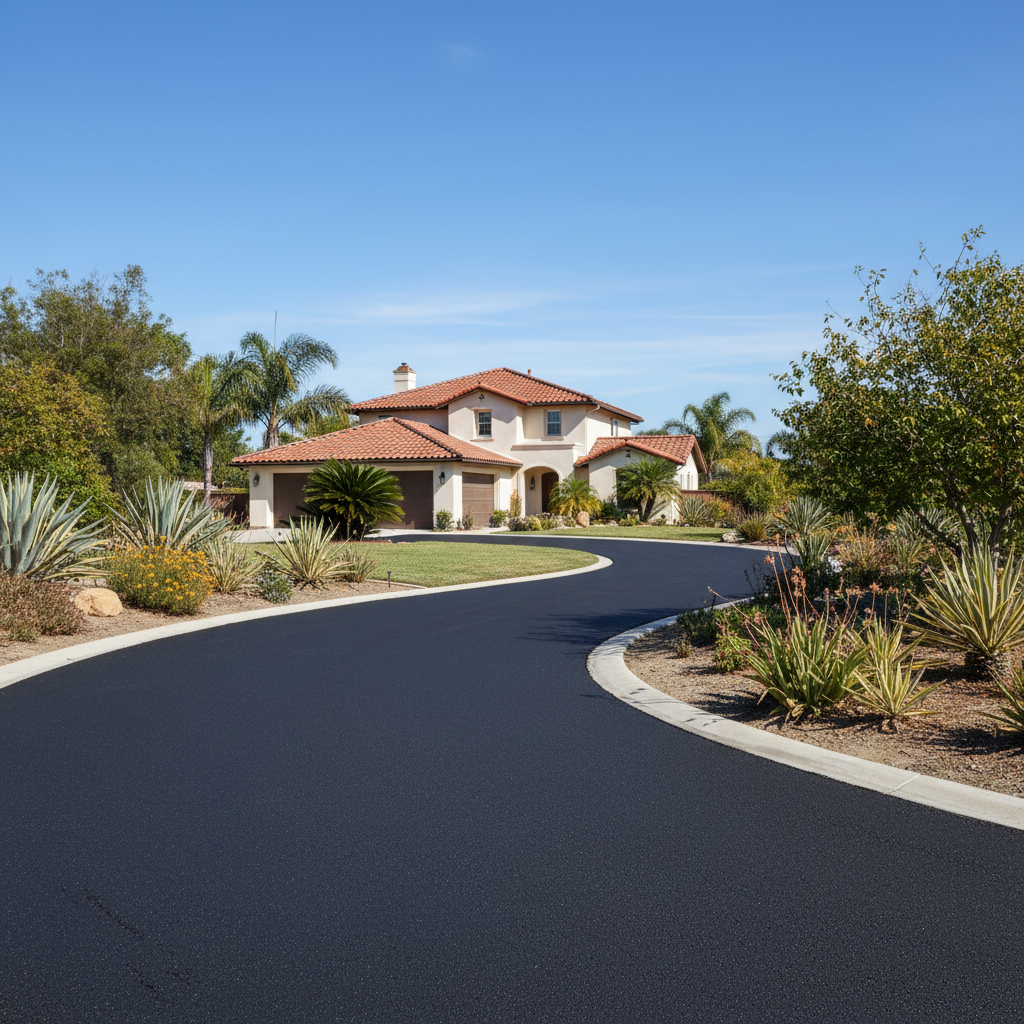 Completed asphalt paving work at a residential property in San Marcos, CA