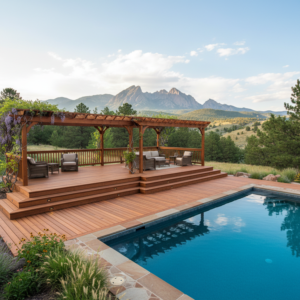 Completed pool decks work at a residential property in Boulder, CO