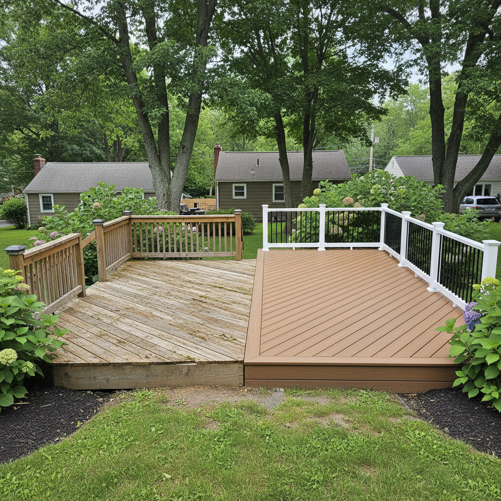 Completed trex decks work at a residential property in New Britain, CT