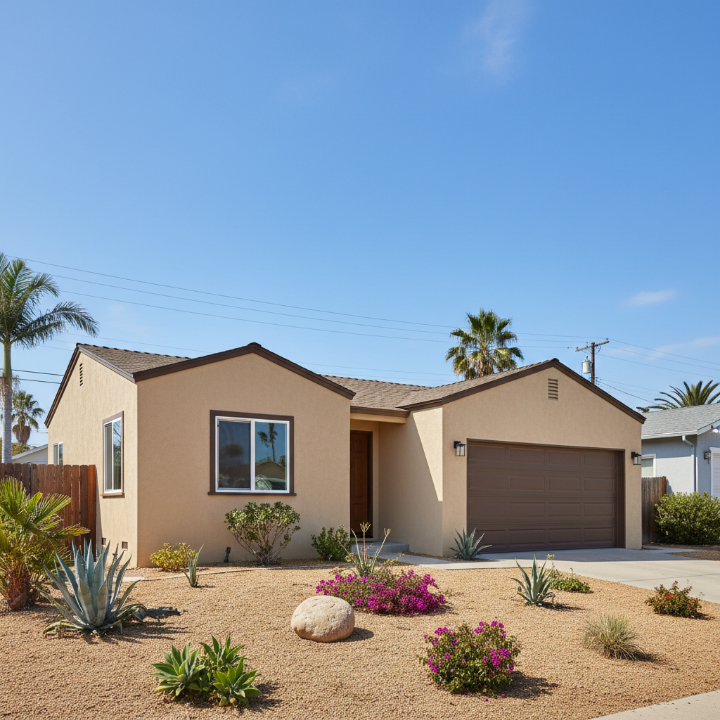Completed stucco removal work at a residential property in Huntington Beach, CA