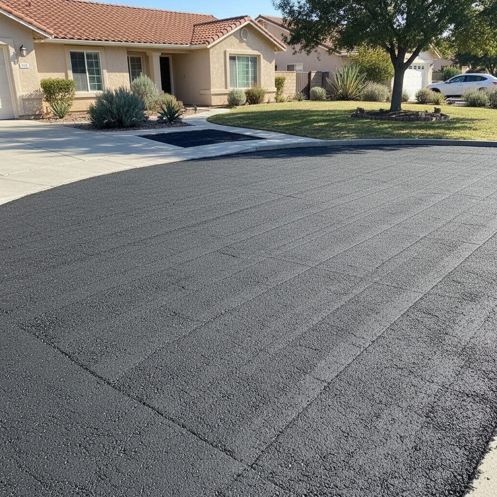 Completed asphalt milling work at a residential property in Colton, CA