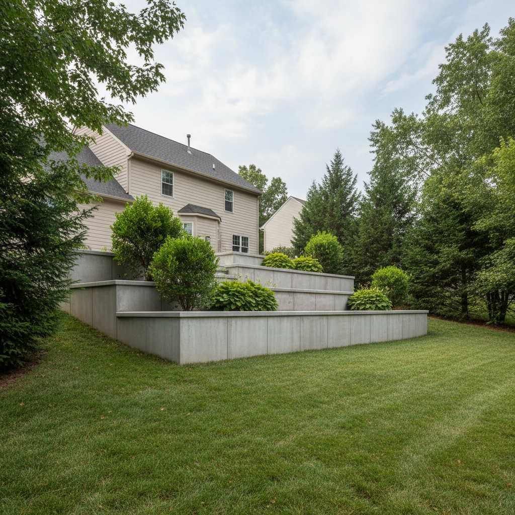 Completed concrete retaining walls work at a residential property in Waldorf, MD