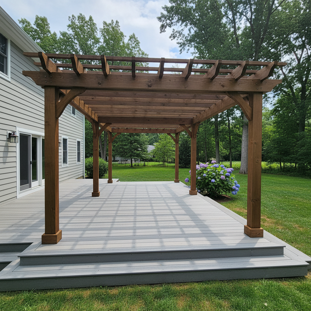 Completed pergola construction work at a residential property in New Britain, CT