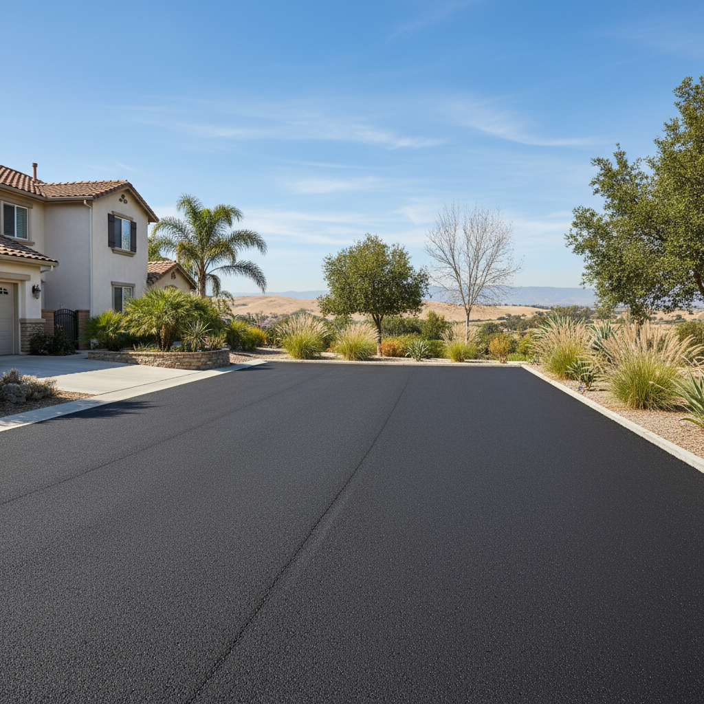 Completed parking lot paving work at a residential property in Menifee, CA